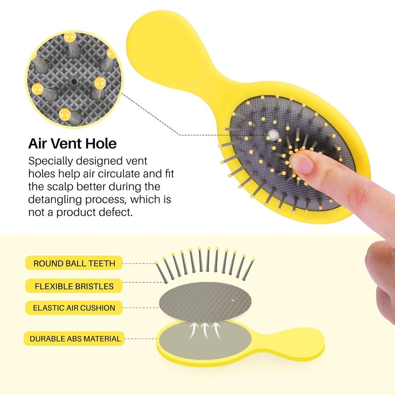 RHOS Mini Hair Brush for Women,Men and Kids-Travel Size Hair Brush for Purse,Pocket,backpack-Small Cushion Paddle Brush with Soft Bristles-Mini Detangler Brush for All Hair Types(1 Pack-Yellow) - Image 4